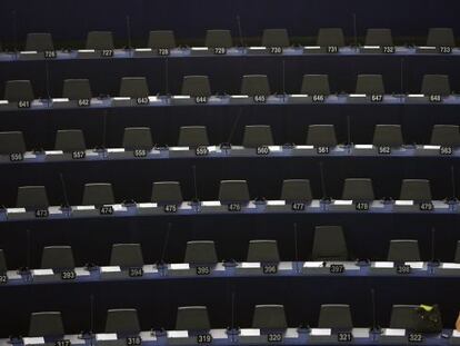 El hemiciclo del Paralamento Europeo, en Estrasburgo, casi vacío durante una comisión de investigación.