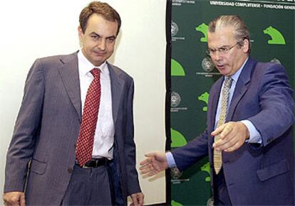 José Luis Rodríguez Zapatero y el juez Baltasar Garzón, ayer en San Lorenzo de El Escorial.