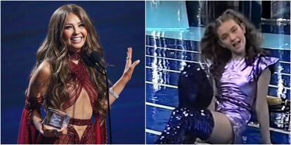 Thalía se presentó al programa infantil 'Juguemos a cantar' con la canción 'Moderna niña del rock'. La cantante, que tenía 13 años, bailaba y saltaba constantemente durante todo el número. Pero no ganó.