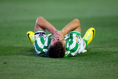 Chica, tumbado en el c&eacute;sped del Benito Villamar&iacute;n durante el partido ante la Real