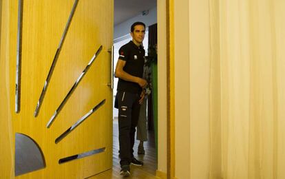 Contador, antes de la rueda de prensa.