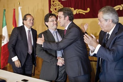 El presidente Feij&oacute;o durante el acto de firma entre Pemex y los astilleros gallegos.