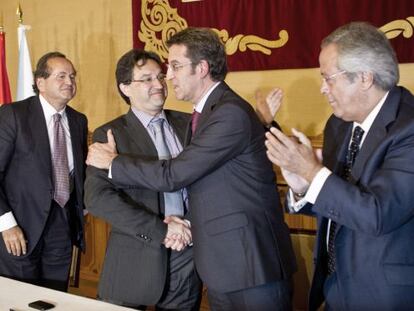 El presidente Feij&oacute;o durante el acto de firma entre Pemex y los astilleros gallegos.