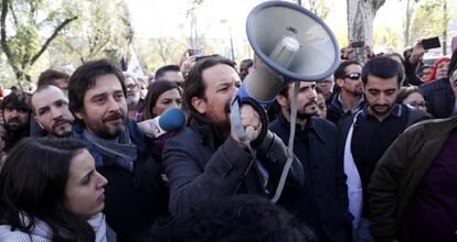 Pablo Iglesias, en una concentraci&oacute;n de Podemos