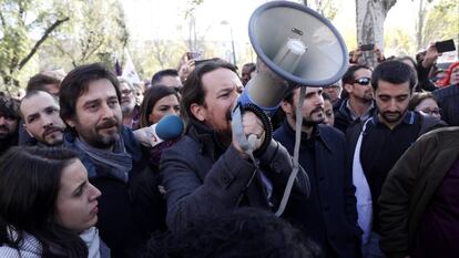 Pablo Iglesias, en una concentración de Podemos