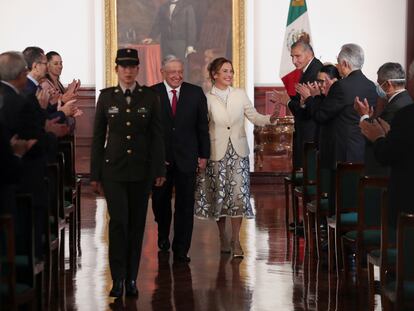 Andrés Manuel López Obrador, durante la presentación de su tercer informe presidencial, en Palacio Nacional.