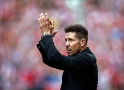 Diego Simeone en el Vicente Calderón, el 21 de mayo pasado.
