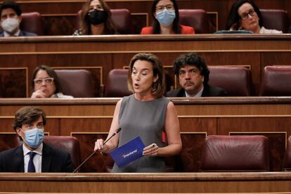 La vicesecretaria de Política Social del Partido Popular, Cuca Gamarra, interviene en la sesión plenaria celebrada en el Pleno del Congreso.