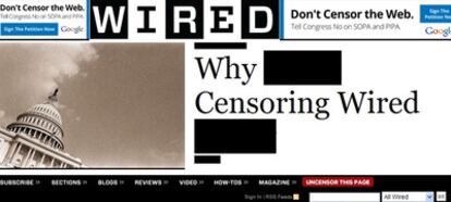 Página de <i>Wired</i> con contenidos parcialmente ocultos en señal de protesta.