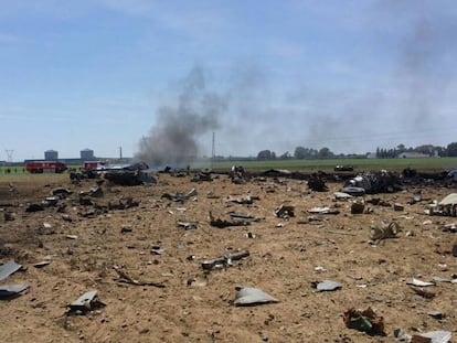 Restos del avión A-400M siniestrado el pasado 9 de mayo de 2015.