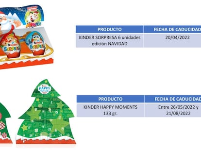 Algunos de los productos Kinder retirados del mercado.