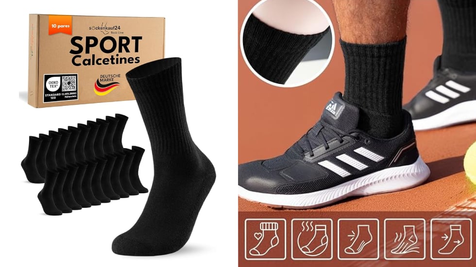 Diez calcetines para tenis o pádel transpirables y acolchados.