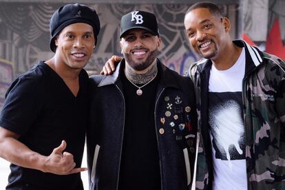 El brasileño Ronaldinho, durante el rodaje del videoclip.