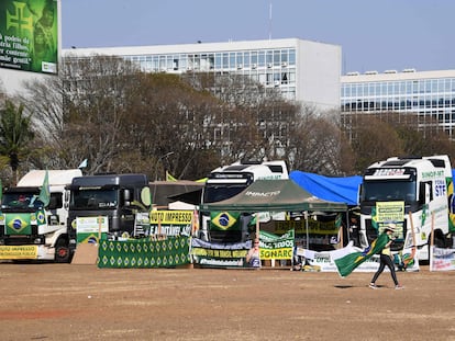 Caminhoneiros bolsonaristas ocupam a Esplanada dos Ministérios em apoio ao presidente Jair Bolsonaro no dia 9 de setembro.