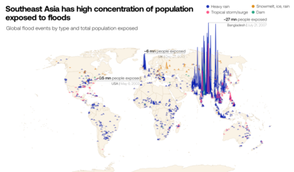 Mapa de las personas afectadas por inundaciones en el mundo.