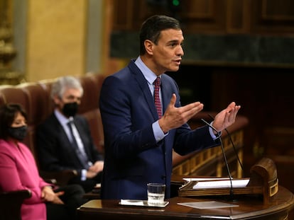 El presidente Pedro Snchez, durante su intervención este miércoles en el Congreso de los Diputados.