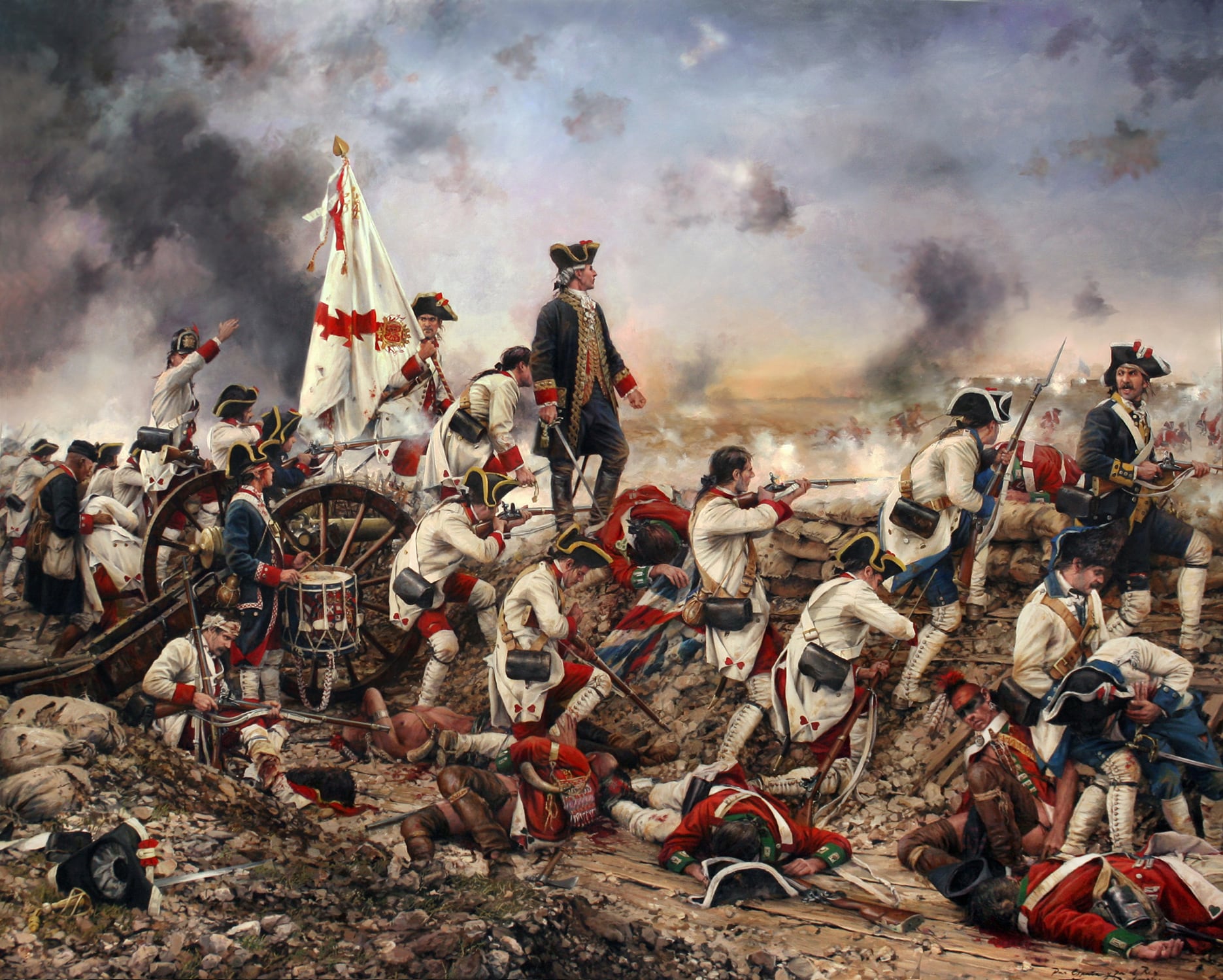 Las fuerzas españolas lideradas por Bernardo de Gálvez durante la batalla de Pensacola (Florida), obra de Augusto Ferrer-Dalmau (2015).