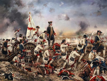 Las fuerzas españolas lideradas por Bernardo de Gálvez durante la batalla de Pensacola (Florida), obra de Augusto Ferrer-Dalmau (2015)