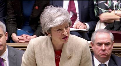 La primera ministra británica, Theresa May, este viernes en el Parlamento.