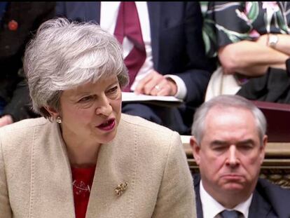 La primera ministra británica, Theresa May, este viernes en el Parlamento.