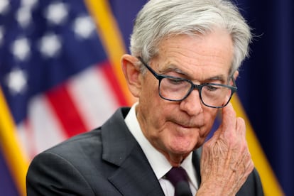 El presidente de la Reserva Federal, Jerome Powell, en la rueda de prensa posterior a la reunión de política monetaria, este miércoles en Washington.