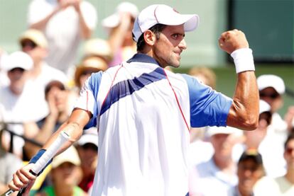 Djokovic celebra el triunfo contra Nadal.