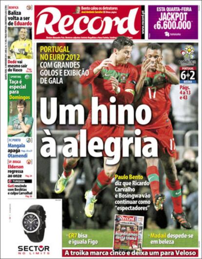 Portada del diario portugués 'Record'.