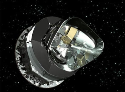 Ilustración del telescopio Planck en el espacio.