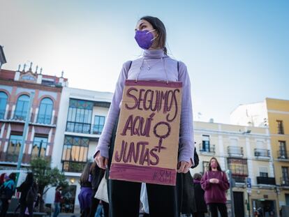 Alicia Cañamero, de 26 años, en la manifestación del 8 de marzo en Badajoz.