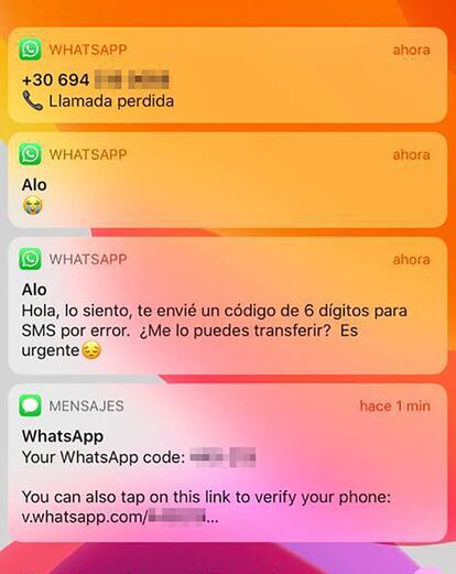 Mensajes de WhatsApp que buscan robarnos la cuenta.