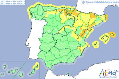 Mapa de avisos para este 7 de febrero.