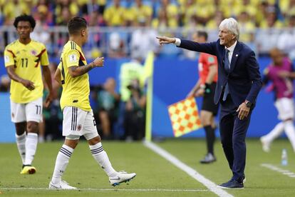 José Pekerman, seleccionador de Colombia, durante un partido del Mundial de Rusia.