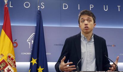 Errejón, durante la rueda de prensa en la que ha anunciado que abandona el escaño