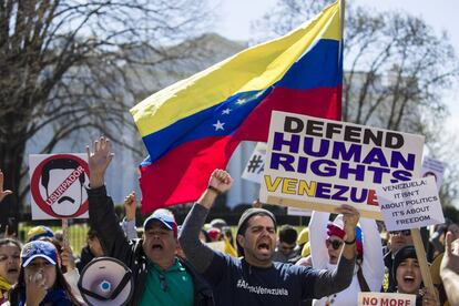 La protesta de venezolanos en Washington, este sábado.