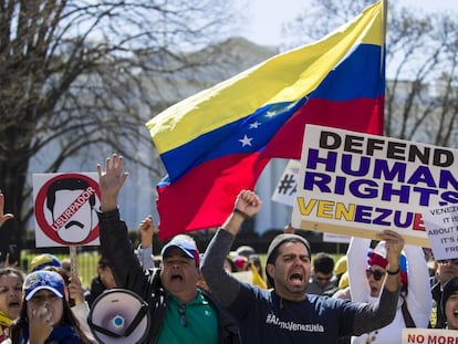 La protesta de venezolanos en Washington, este sábado.