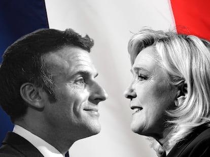 A la izquierda, el candidato y presidente de Francia, Emmanuele Macron. A la derecha, la candidata de extrema derecha, Marine Le Pen.