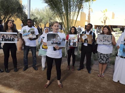 Activistas en la Cumbre del Clima de Marrakech, este lunes