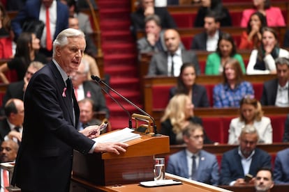 El primer ministro francés, Michel Barnier, durante su discurso de política general, este martes.