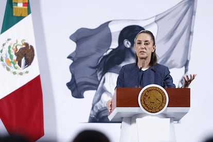 Claudia Sheinbaum este lunes en el Palacio Nacional, en Ciudad de México.