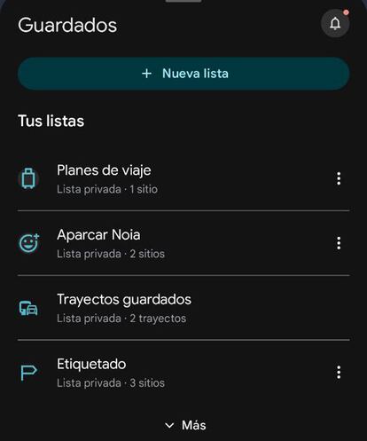 Lista de etiquetas en la aplicación Google Maps