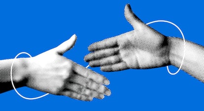 Hands reach out to each other. Handshake