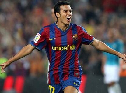 Pedro celebra su gol ante el Almería.