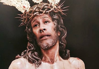 Fotomontaje del Cristo de la Amargura con la cara del condenado.