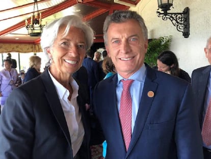 La titular del FMI, Christine Lagarde, y el presidente Mauricio Macri durante la cumbre del G7, realizada en Canada a principios de junio pasado.