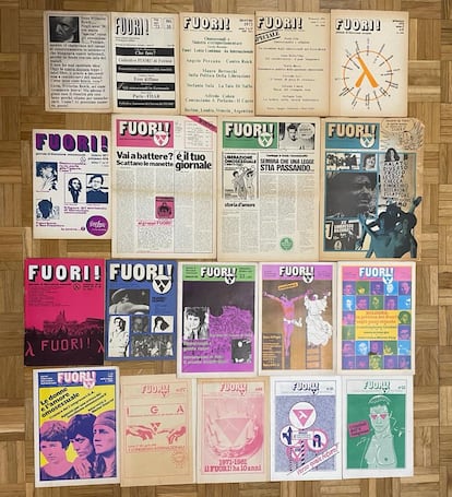 Portadas y recortes de la revista 'Fuori'.