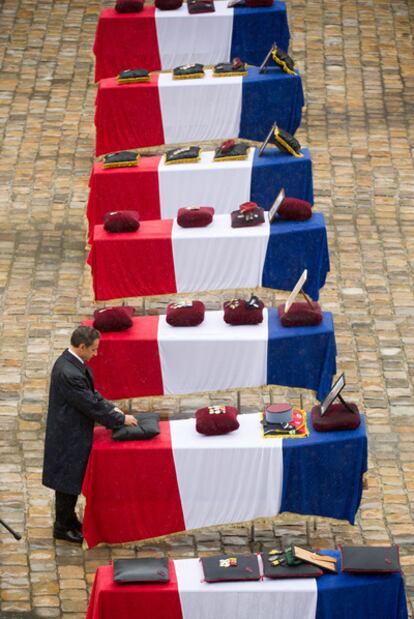 Nicolas Sarkozy, en el funeral por soldados caídos en Afganistán.