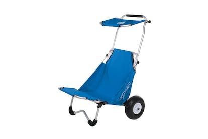 Con una sólida estructura de aluminio y un asiento de nailon reforzado, este carrito permite cargar todo tipo de artilugios hasta la playa y después se convierte en silla. Precio: 110 euros. ascan-surf.de