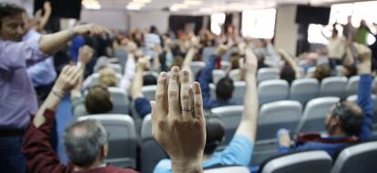 Asamblea de los trabajadores de Metro de Madrid en mayo, durante la negociación del convenio colectivo