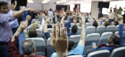 Asamblea de los trabajadores de Metro de Madrid en mayo, durante la negociaci&oacute;n del convenio colectivo