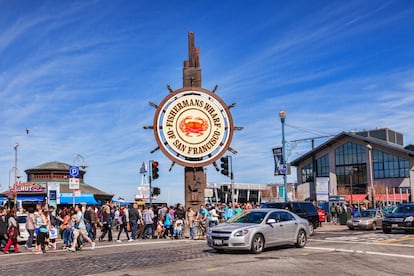 Visitantes un fin de semana en Fisherman's Wharf, en San Francisco.